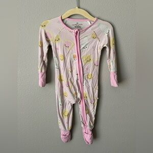 Caden Lane Smiley Breakfast Print Pink and Yellow Footie 0-3 months Infant PJs